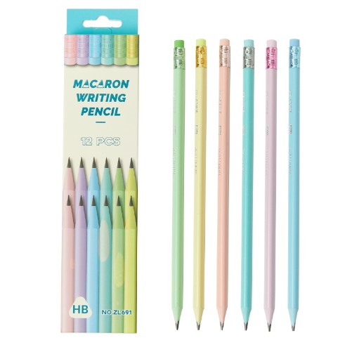 Set 12 Creioane Grafit HB cu Radiera, Creioane Negre pentru Scoala si Desen, Corp Lemn Multicolor, Set 12 Bucati