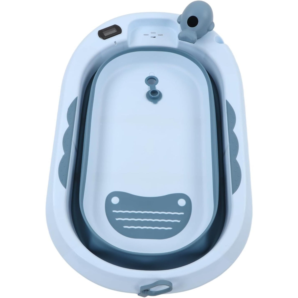 Cada de Baie Pliabila pentru Bebelusi si Copii, Termometru Digital si Perna Suport Inclusa, Polipropilena si TPE, 0 Luni - 6 Ani, 81.5 x 49 x 21.5 cm, Albastru