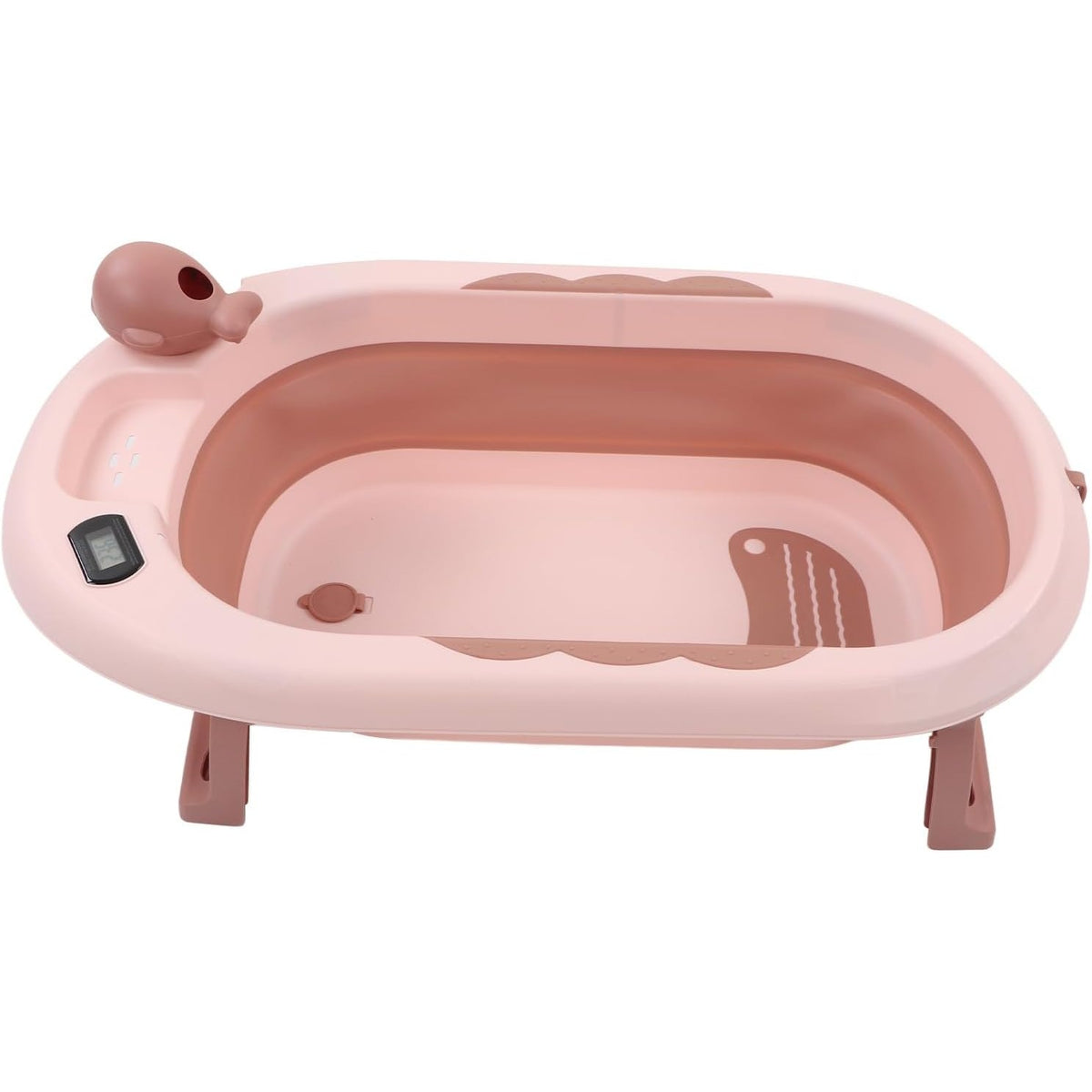 Cada de Baie Pliabila pentru Copii si Bebeluși, Termometru Digital si Perna Suport, Model Balena, Polipropilena si TPE, 0 Luni - 6 Ani, 81.5 x 49 x 21.5 cm, Roz