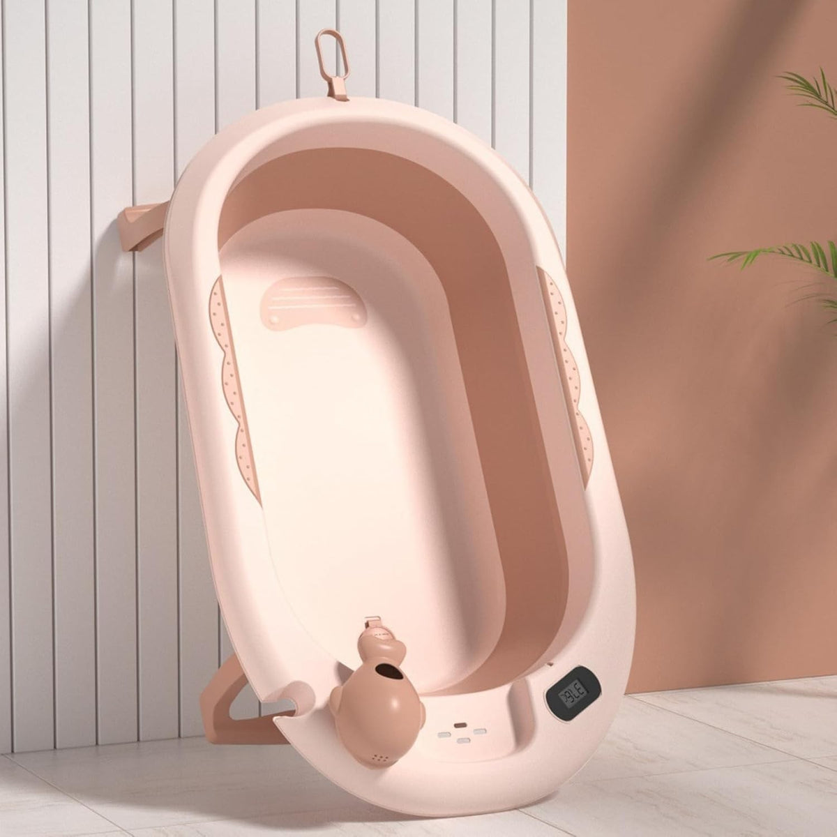 Cada de Baie Pliabila pentru Copii si Bebeluși, Termometru Digital si Perna Suport, Model Balena, Polipropilena si TPE, 0 Luni - 6 Ani, 81.5 x 49 x 21.5 cm, Roz