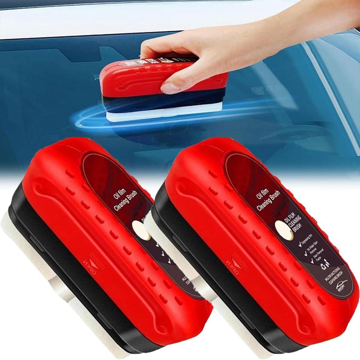 Perie Multifuncțională Auto pentru Curățare Parbriz și Oglinzi, Efect Anti-Aburire și Îndepărtare Peliculă Ulei, Aplicator Ergonomic, Plastic, Roșu