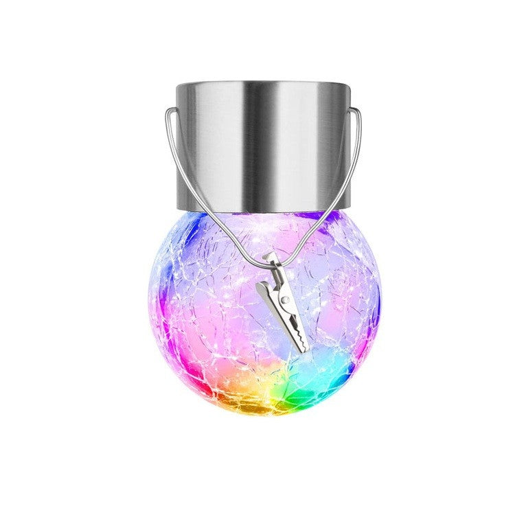 Lampă Solară LED Tip Candelabru, Decorativă pentru Grădină și Exterior, Impermeabilă, Bilă din Sticlă Crăpată, Alb Cald, 9 x 5 cm