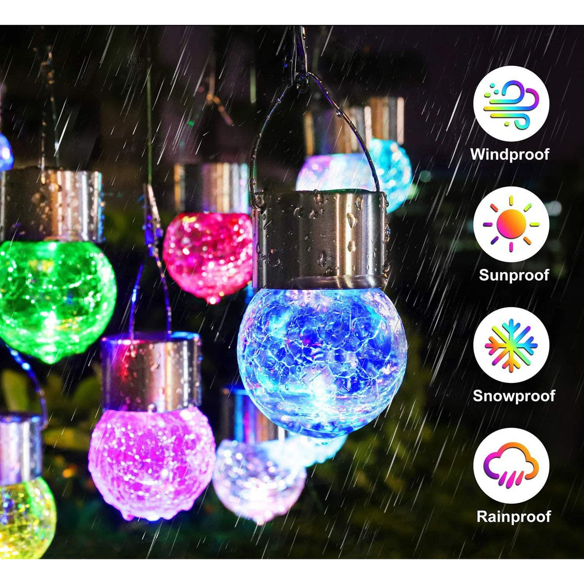 Lampă Solară LED Tip Candelabru, Decorativă pentru Grădină și Exterior, Impermeabilă, Bilă din Sticlă Crăpată, Alb Cald, 9 x 5 cm