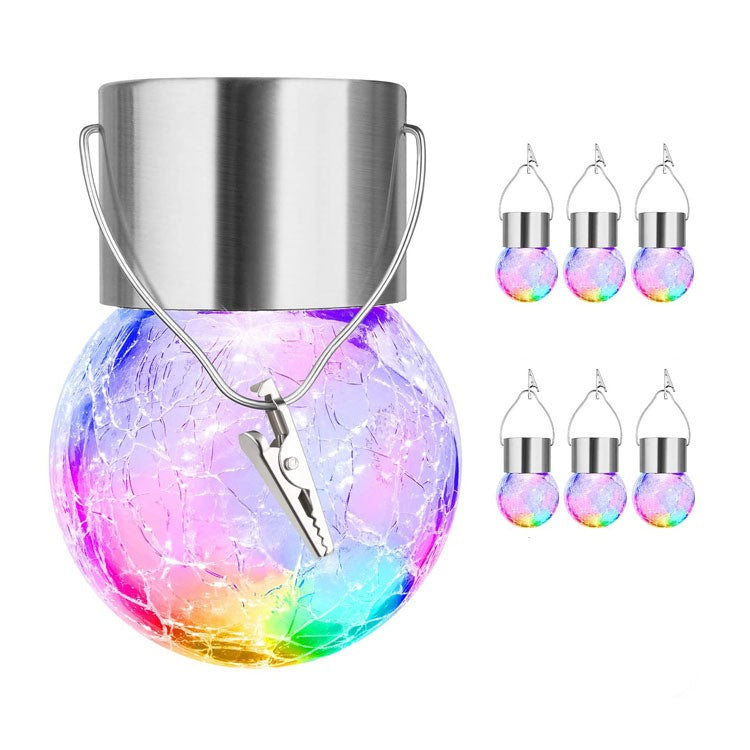Lampă Solară LED Tip Candelabru, Decorativă pentru Grădină și Exterior, Impermeabilă, Bilă din Sticlă Crăpată, Alb Cald, 9 x 5 cm