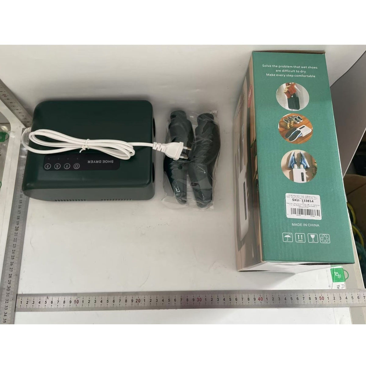 Uscator de Pantofi Electric, Functie de Dezinfectare UV si Dezodorizare cu Ozon, Montaj pe Perete fara Perforare, Timer 3 Trepte, Silentios, PVC, Verde, 140W