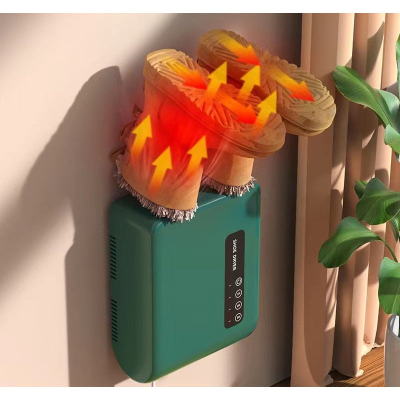 Uscator de Pantofi Electric, Functie de Dezinfectare UV si Dezodorizare cu Ozon, Montaj pe Perete fara Perforare, Timer 3 Trepte, Silentios, PVC, Verde, 140W