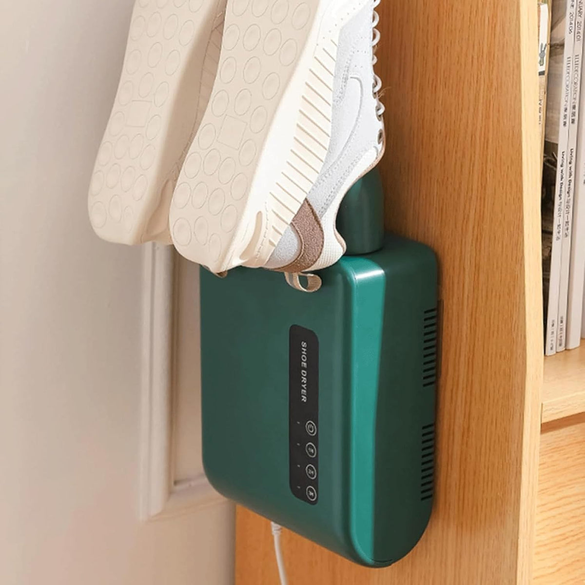 Uscator de Pantofi Electric, Functie de Dezinfectare UV si Dezodorizare cu Ozon, Montaj pe Perete fara Perforare, Timer 3 Trepte, Silentios, PVC, Verde, 140W