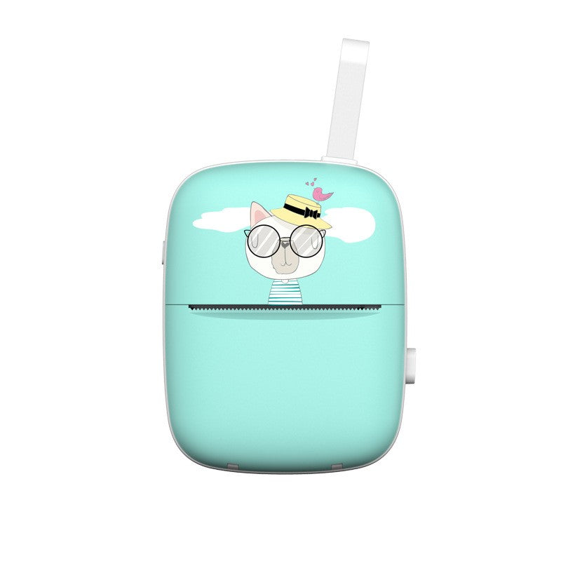 Mini Imprimanta Foto Portabila, Tehnologie Termica Fara Cerneala, Bluetooth, Rezolutie 200 DPI, Conectare Smartphone iOS si Android, Design Pisica, Albastru, Set 11 Accesorii: 10 Role Hartie si Markere