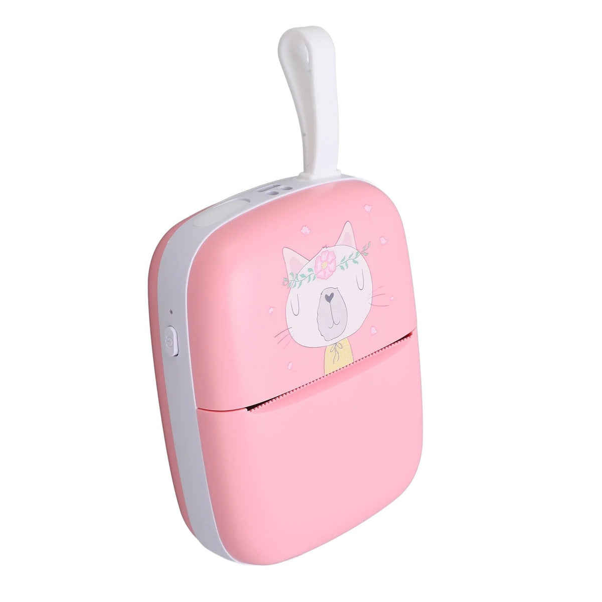 Mini Imprimanta Foto Portabila, Conexiune Bluetooth, Tehnologie Termica Fara Cerneala, Design Pisica, 200 DPI, 11 Piese, Include 5 Role Hartie Termica, 5 Role Autocolante si Markere, Roz