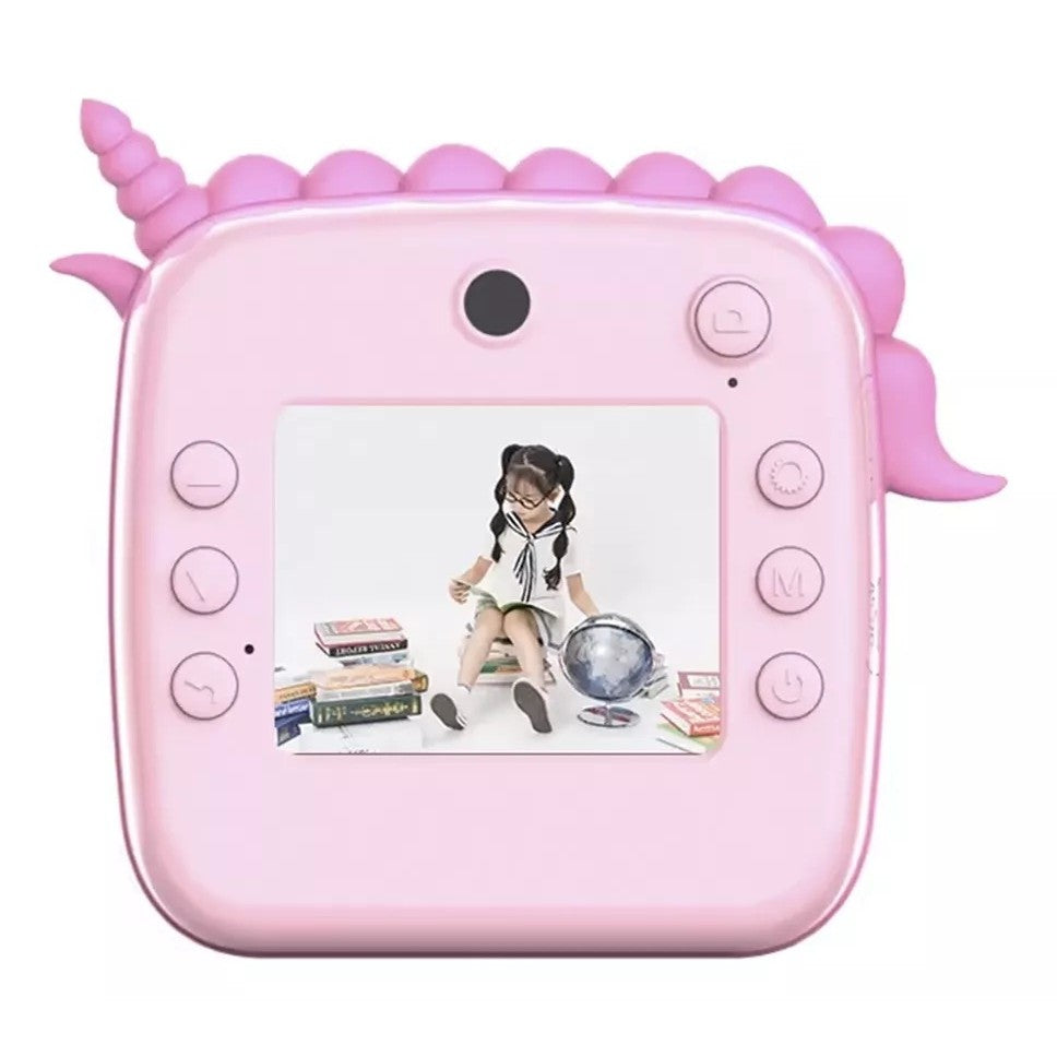 Cameră Foto Instantanee pentru Copii, Imprimare Termică Alb-Negru, Ecran HD 2.4 Inch, 24MP, Video 1080P, Bluetooth, Baterie 1200 mAh, Include 10 Role Hârtie și Markere, Model Unicorn, Roz