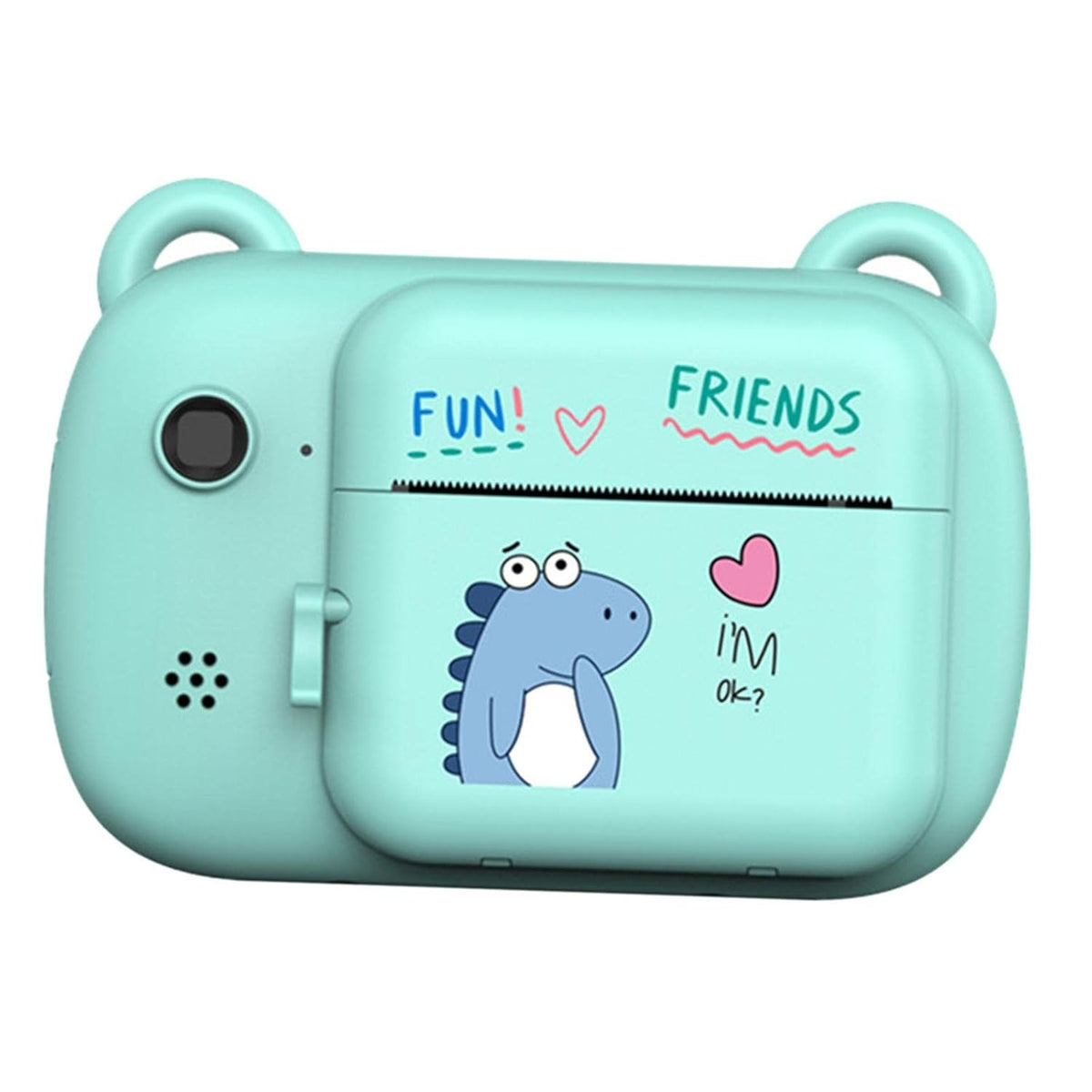 Cameră Foto Instantanee pentru Copii, Imprimare Termică Alb-Negru, Selfie, Video 1080P, Ecran HD 2.4 Inch, Bluetooth și Aplicație, ABS și Silicon, Model Dinozaur, Albastru