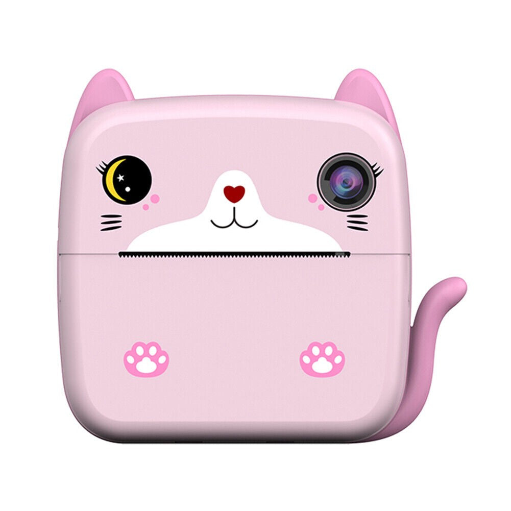 Aparat Foto Instant pentru Copii, Camera Foto Video 24MP, Imprimare Termica Alb-Negru, Ecran HD 2.4 Inch, Bluetooth, Slot Card 32GB, Acumulator 1200mAh, Include 10 Role Hartie si Markere, Model Kitty, Roz