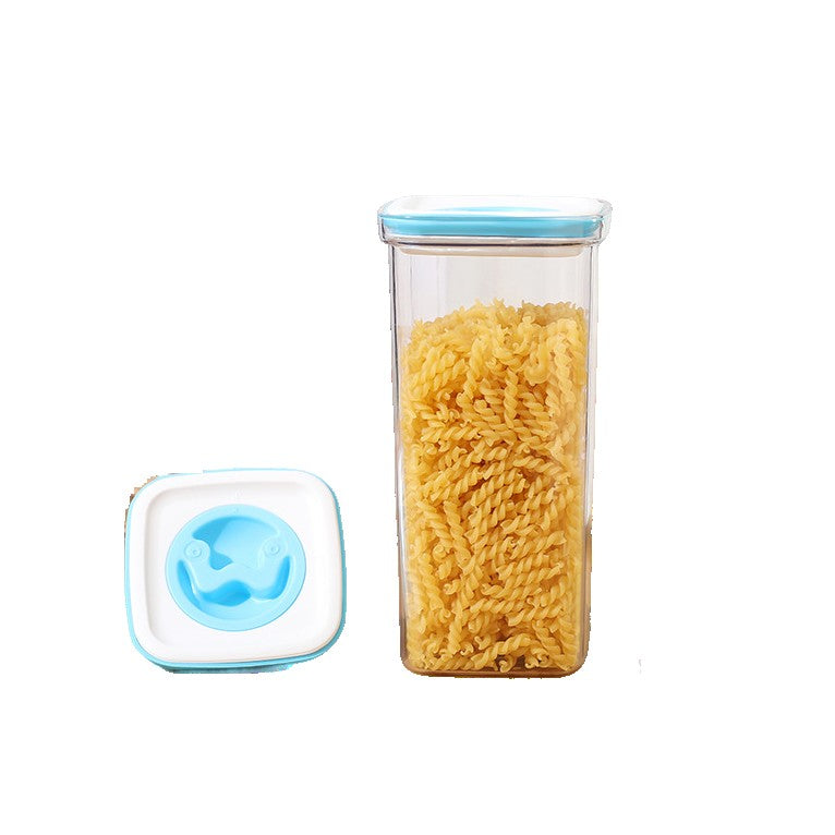 Cutie de Depozitare pentru Bucatarie, Recipient Alimentar Ermetic cu Inchidere prin Rasucire si Garnitura Silicon, Material ABS si PET Transparent, Capacitate 2L, Albastru/Alb, 11.5 x 23 x 8 cm