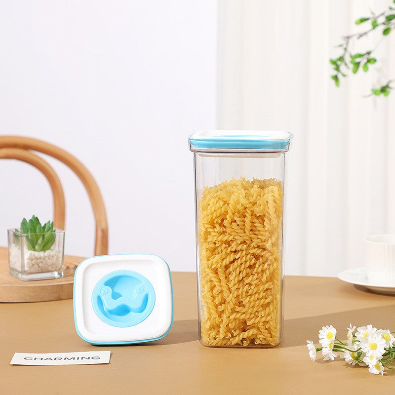 Cutie de Depozitare pentru Bucatarie, Recipient Alimentar Ermetic cu Inchidere prin Rasucire si Garnitura Silicon, Material ABS si PET Transparent, Capacitate 2L, Albastru/Alb, 11.5 x 23 x 8 cm