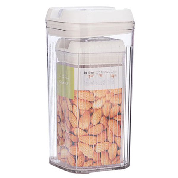 Set 2 Cutii Depozitare Alimente si Condimente, Recipiente Bucatarie cu Inchidere Ermetica, Plastic PET si Silicon, Capacitate 2.5L, 12.5 x 12.5 x 26 cm, Transparent si Alb