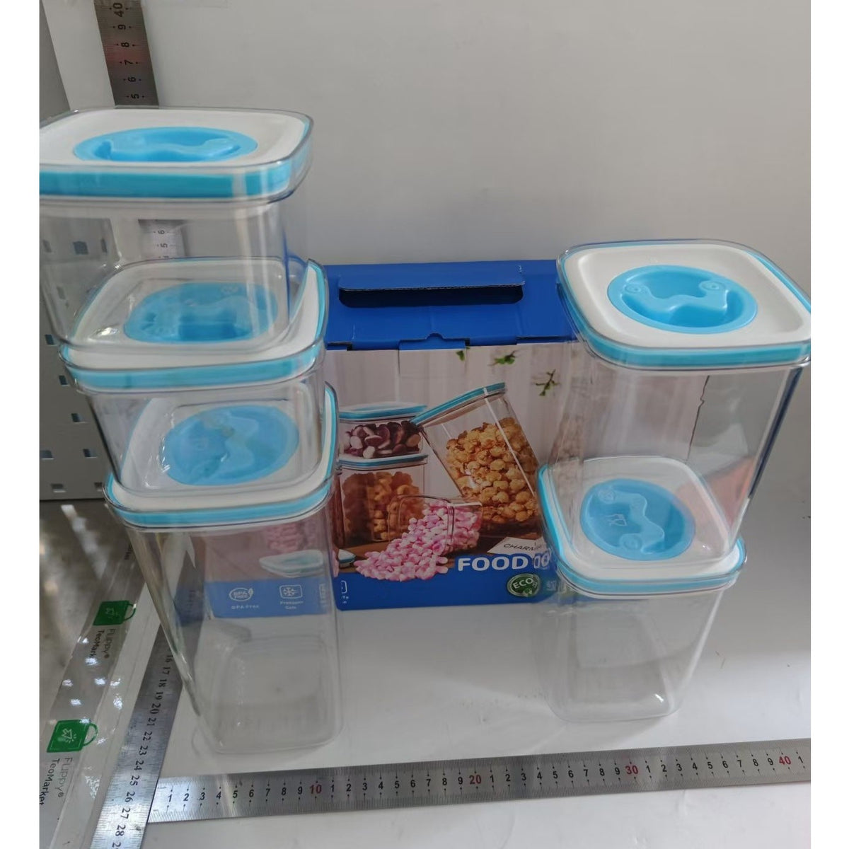 Set 5 Cutii de Depozitare pentru Bucatarie, Recipiente Alimentare Ermetice cu Capac si Garnitura Silicon, Stivuibile, Transparent, Set 2x600ml, 2x1.3L, 1x2L