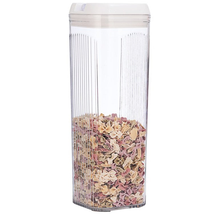 Container Depozitare Alimente si Cereale, Recipient Etans pentru Bucatarie, Plastic Transparent cu Capac Alb, 3.7 Litri, 12.5x12.5x36.5 cm
