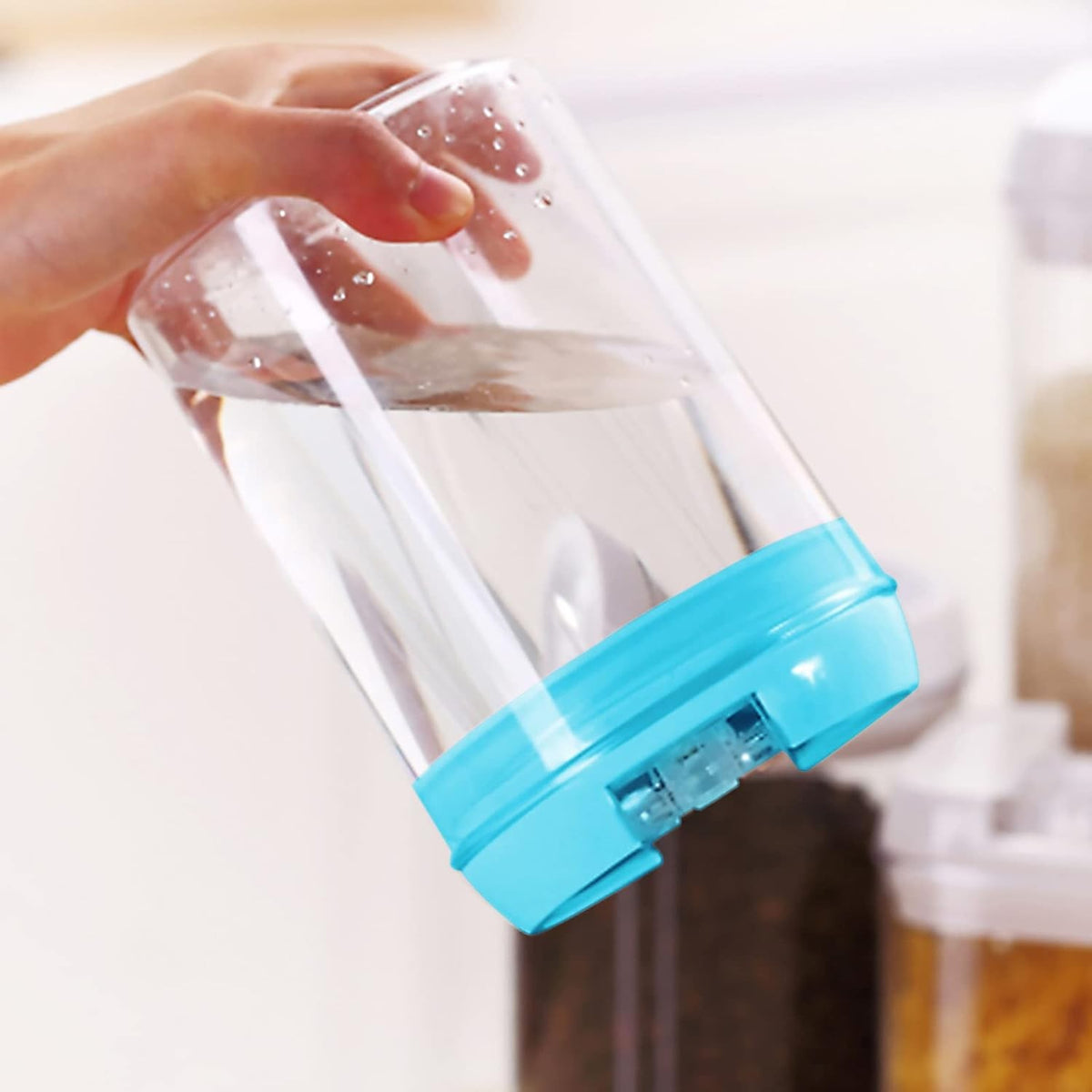 Set 7 Cutii de Depozitare Alimente, Recipiente Stivuibile cu Inchidere Ermetica, Plastic PP si PET Transparent, Capace Albastre, 7 Bucati, 0.5L - 1.9L