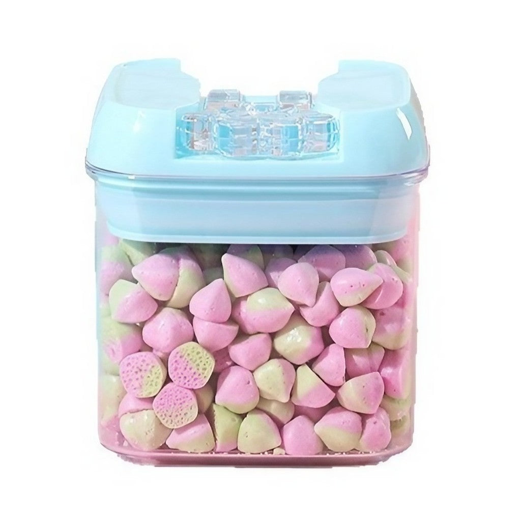 Cutie Depozitare Alimente, Recipient Ermetic Stivuibil cu Buton Blocare, Plastic PP și PET, Transparent cu Capac Albastru, 500 ml, 10 x 10 x 10.5 cm