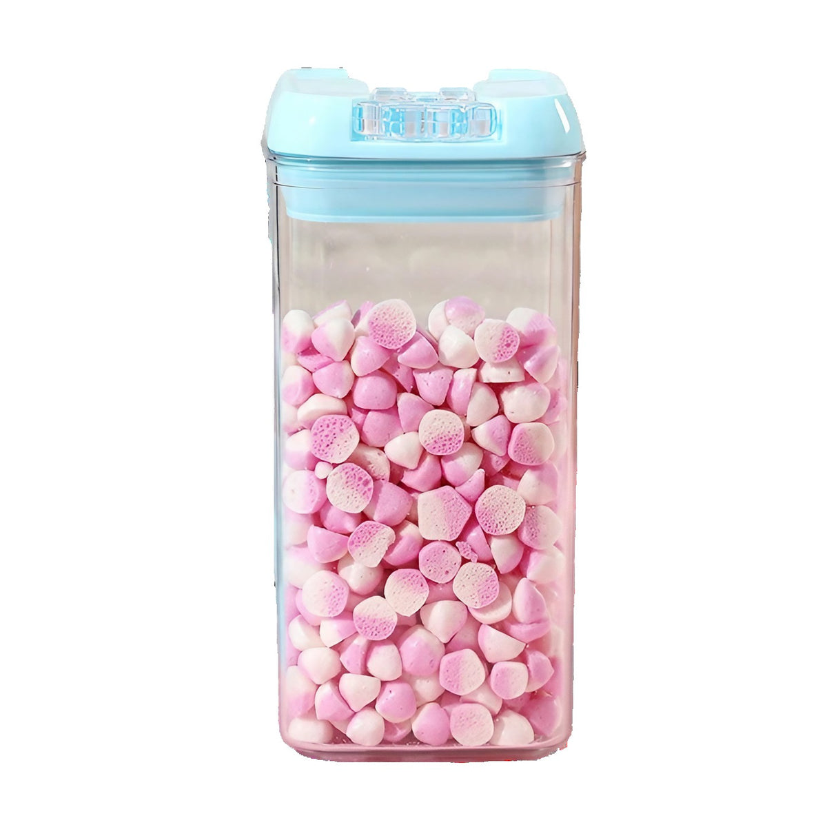 Cutie de Depozitare Alimente, Recipient Ermetic pentru Produse Uscate, Design Stivuibil, Plastic PP si PET, 1.2L, 10 x 10 x 20.5 cm, Transparent cu Capac Albastru