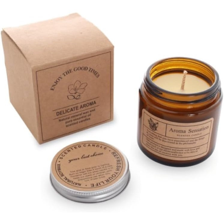 Lumanare Parfumata, Aroma de Clopotei, Borcan din Sticla Bruna, Ceara Vegetala cu Uleiuri Esentiale, 80 ml, 6 x 6.5 cm, Maro