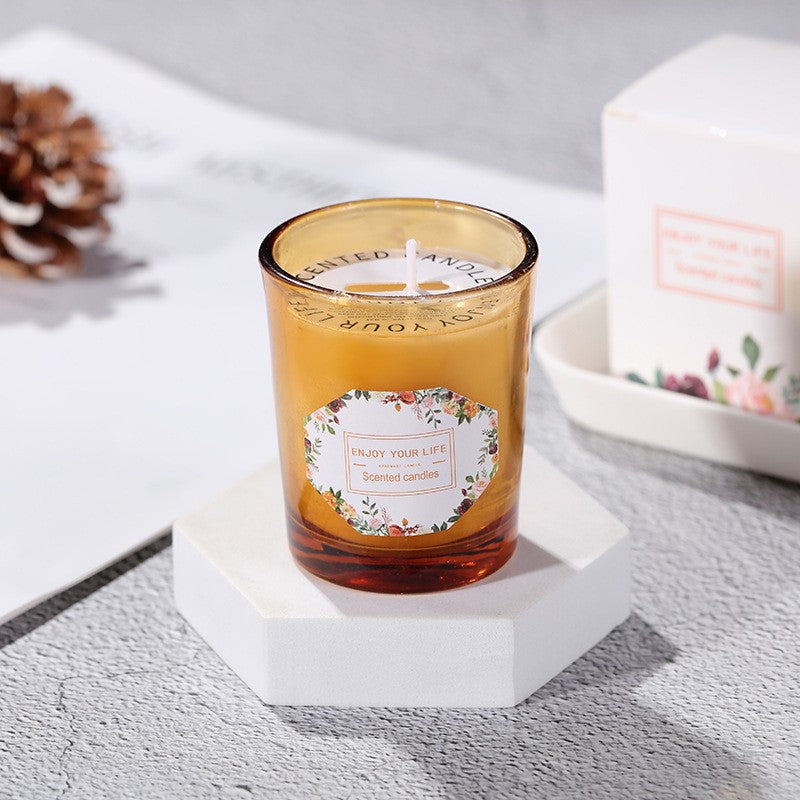 Lumânare Parfumată Pentru Aromaterapie, Formă Cilindrică, Ceară de Soia 100% Naturală, Fitil Bumbac, Aroma Rodie și Crin, Pahar Maro, 6.2 x 5.2 cm, 300 g