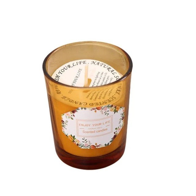 Lumânare Parfumată Pentru Aromaterapie, Formă Cilindrică, Ceară de Soia 100% Naturală, Fitil Bumbac, Aroma Rodie și Crin, Pahar Maro, 6.2 x 5.2 cm, 300 g