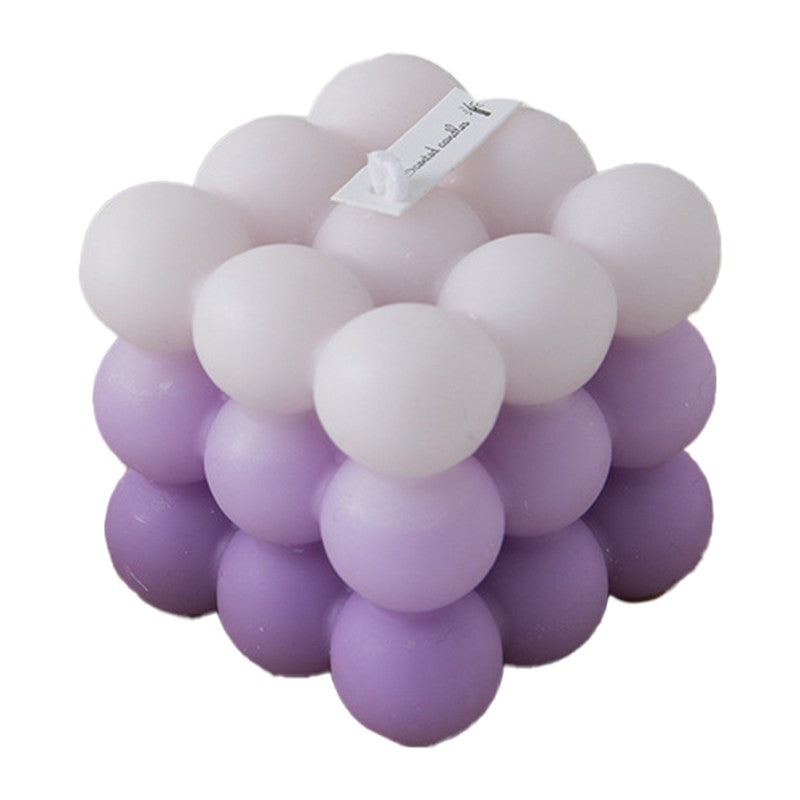 Lumanare Parfumata, Model Cub, Aroma de Lavanda, Ceara Naturala de Soia, Design Gradient in 3 Culori, 6x6x6 cm, Mov