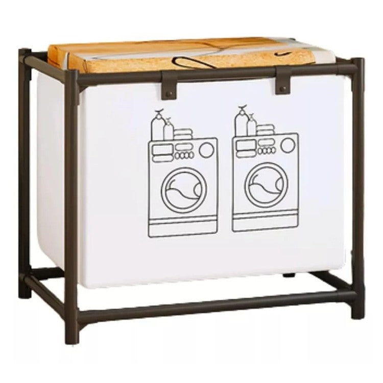 Cos de Rufe cu Raft si 1 Cos, Organizator pentru Baie sau Dormitor, Cadru Otel Inoxidabil si Material Netesut, 97 x 44 x 57 cm, Negru