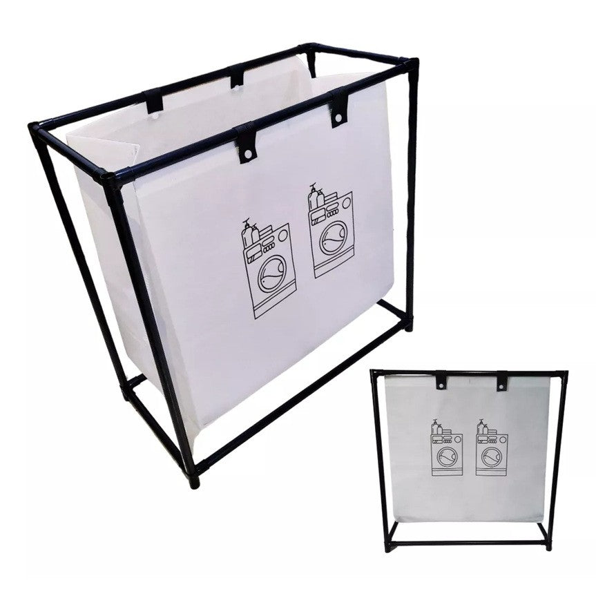 Cos de Rufe cu Raft si 1 Cos, Organizator pentru Baie sau Dormitor, Cadru Otel Inoxidabil si Material Netesut, 97 x 44 x 57 cm, Negru