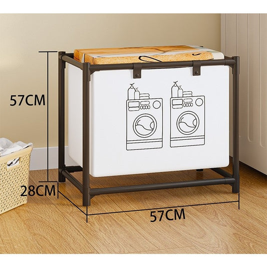 Cos de Rufe cu Raft si 1 Cos, Organizator pentru Baie sau Dormitor, Cadru Otel Inoxidabil si Material Netesut, 97 x 44 x 57 cm, Negru
