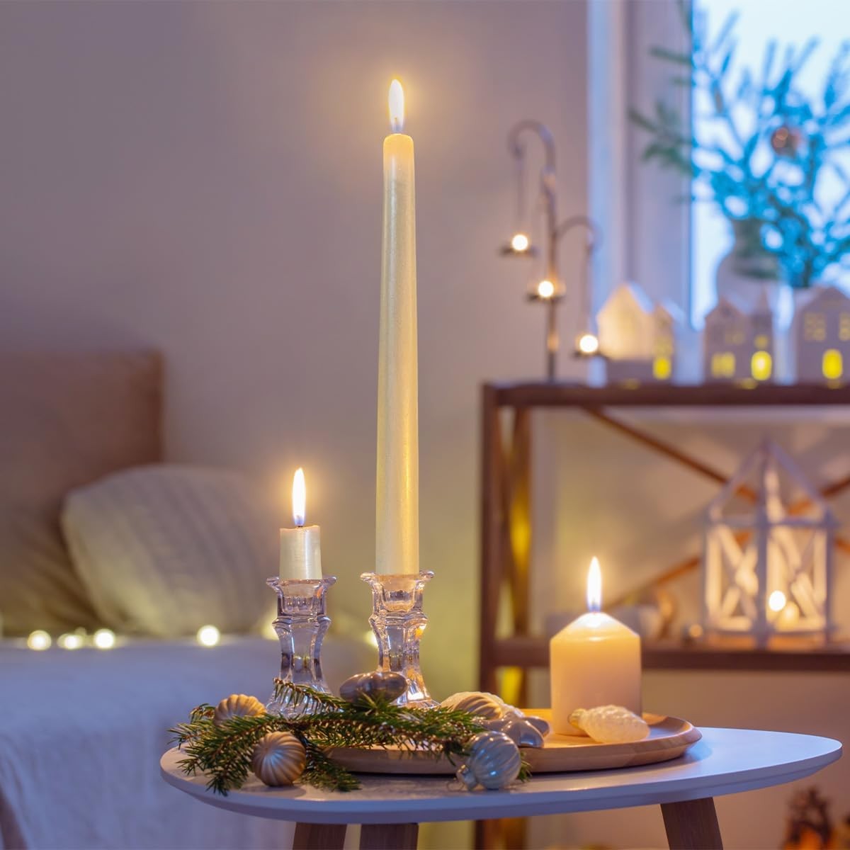 Lumanare Decorativa pentru Masa, Lumanare Clasica fara Fum, Ardere 7.5 Ore, Parafina, 2.2 x 25 cm, Alb