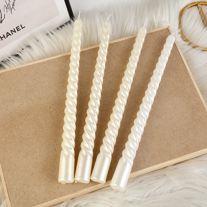 Set 4 Lumanari Decorative Pentru Masa, Model Rasucit Spiralat, Ideale Pentru Cina Si Decor Interior, Lungime 25 cm, Alb