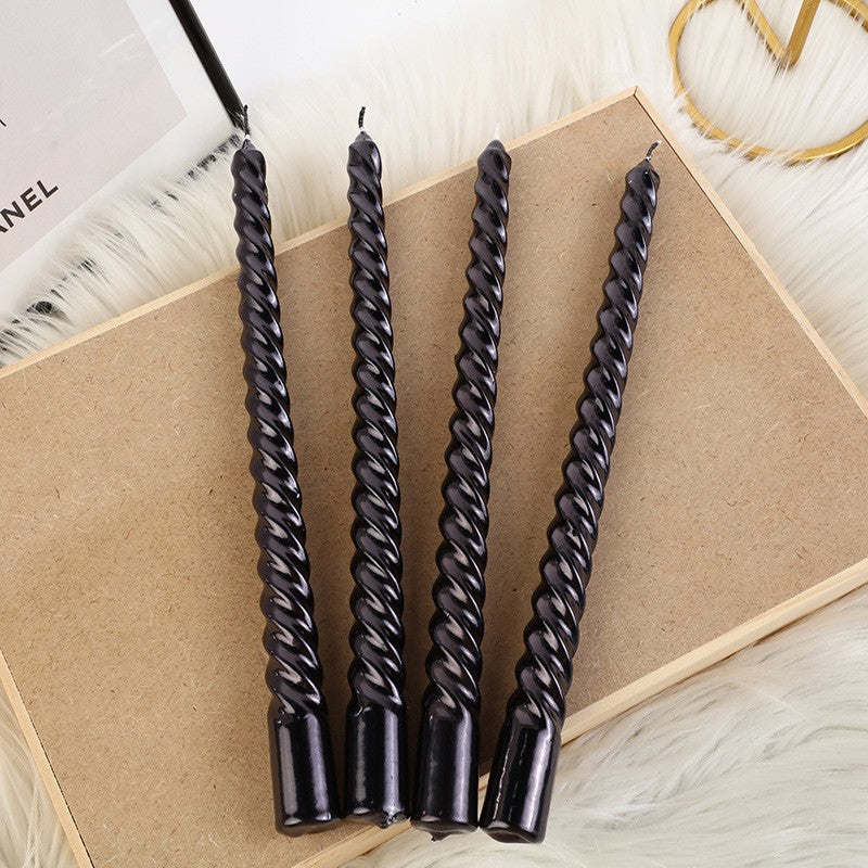 Set 4 Lumanari Decorative Pentru Masa, Model Rasucit Spiralat, Ideale Pentru Cina Si Evenimente, Lungime 25 cm, Negru