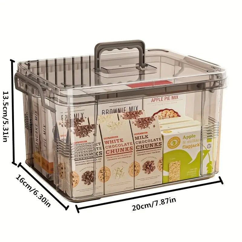 Cutie De Depozitare Tip Valiza Cu Capac Etans, Organizator Transparent Pentru Jucarii Si Alimente, Plastic PP, Marime L, 38.5x27.5x22 cm, Gri Transparent