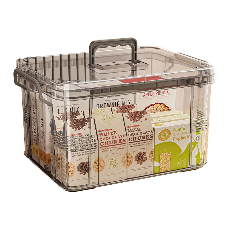 Cutie De Depozitare Tip Valiza Cu Capac Etans, Organizator Transparent Pentru Jucarii Si Alimente, Plastic PP, Marime L, 38.5x27.5x22 cm, Gri Transparent