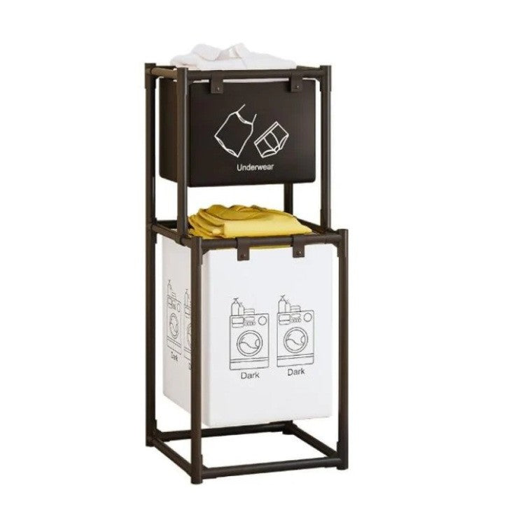 Cos de Rufe cu 2 Etaje si 2 Sertare, Organizator Rufe Murdare, Cadru Otel Inoxidabil si Material Netesut, 97x44x31 cm, Negru
