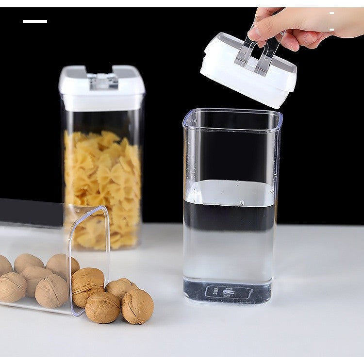 Set 7 Recipiente Depozitare Alimente, Inchidere Ermetica si Design Stivuibil, Plastic Transparent, Capace Albe, 0.5L - 1.9L