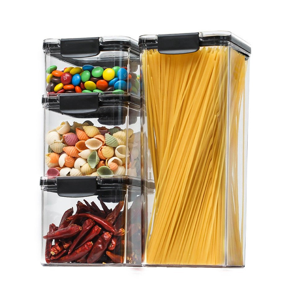 Set 4 Recipiente Pentru Depozitare Alimente, Inchidere Ermetica Si Design Stivuibil, Plastic Transparent Fara BPA, 1 x 460 ml, 2 x 700 ml, 1 x 1300 ml