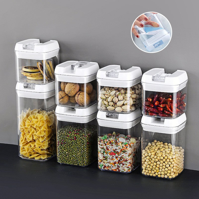 Set 6 Recipiente pentru Depozitare Alimente, Inchidere Ermetica si Design Stivuibil, Plastic Transparent, Capace Albe, 2 x 0.5L, 2 x 0.8L, 2 x 1.2L