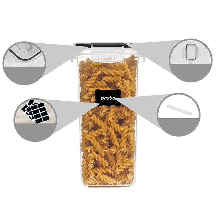 Set 7 Cutii Depozitare Alimente, Organizatoare Bucatarie pentru Condimente si Cereale, Inchidere Ermetica, Plastic PP Fara BPA, Transparent, Diverse Dimensiuni