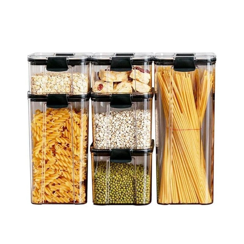 Set 6 Recipiente Depozitare Alimente, Inchidere Ermetica si Design Suprapozabil, Plastic Alimentar, Transparent, 460 ml - 1800 ml