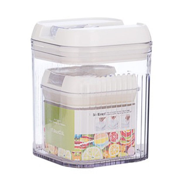 Set 2 Recipiente Depozitare Alimente si Cereale, Containere Organizare Bucatarie, Plastic Transparent, Capac Alb, 0.5 L si 1.3 L