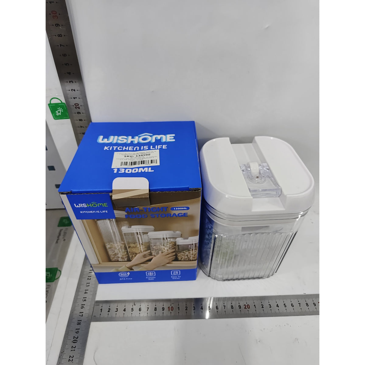 Set 2 Recipiente Depozitare Alimente si Cereale, Containere Organizare Bucatarie, Plastic Transparent, Capac Alb, 0.5 L si 1.3 L