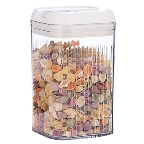 Cutie Depozitare Alimente si Condimente, Recipient Etans pentru Bucatarie, Plastic PET si Silicon, Capacitate 2L, Transparent si Alb