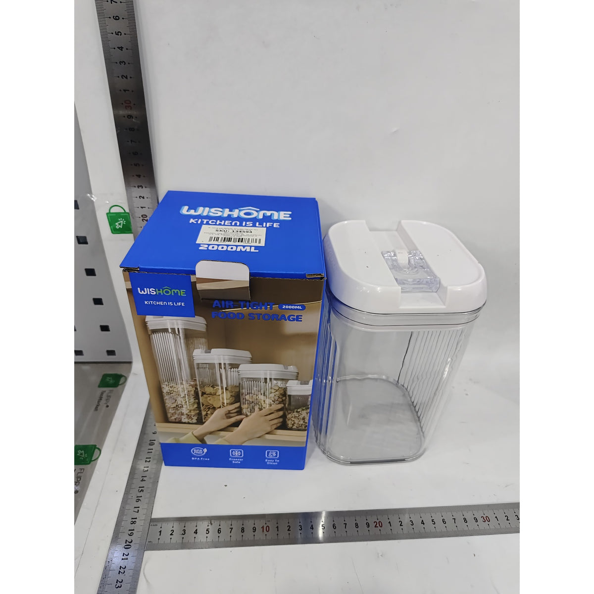 Cutie Depozitare Alimente si Condimente, Recipient Etans pentru Bucatarie, Plastic PET si Silicon, Capacitate 2L, Transparent si Alb