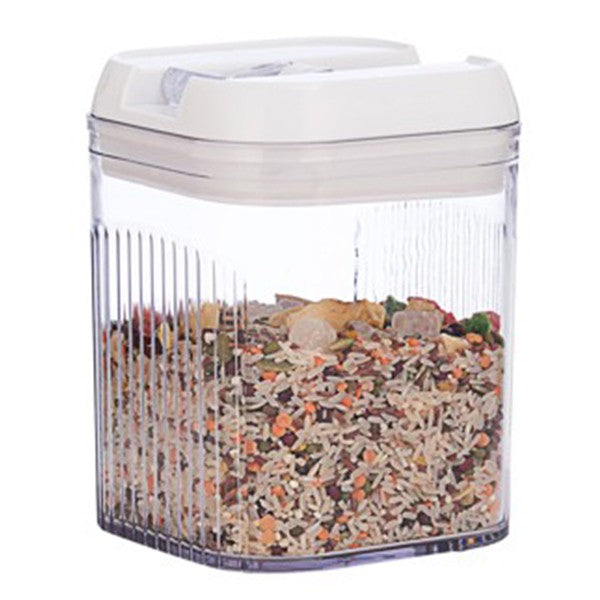 Cutie Depozitare Alimente si Condimente, Recipient Etans pentru Organizare Bucatarie, Plastic PET si Silicon, 1.3 L, 12.5 x 12.5 x 16.5 cm, Transparent si Alb