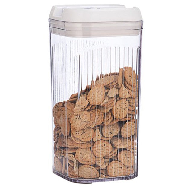 Recipient Depozitare Alimente si Cereale, Container Bucatarie Hermetic, Plastic Transparent cu Capac Alb, 2.5 L, 12.5x12.5x26 cm