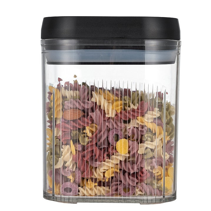 Container Depozitare Alimente si Cereale, Recipient Etans pentru Bucatarie, Plastic Transparent cu Capac Negru, 1.3 Litri