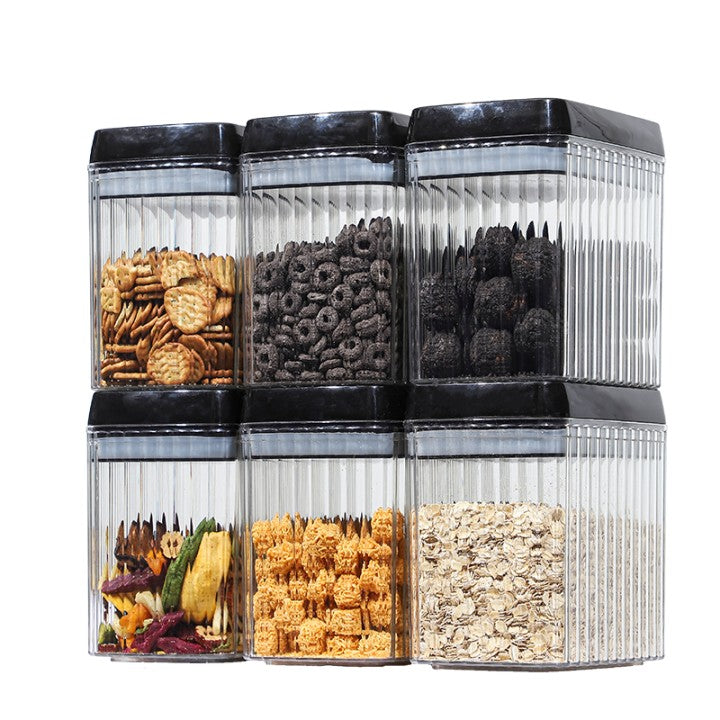 Set 6 Recipiente pentru Alimente, Inchidere Ermetica cu Silicon si Maner, Textura Ondulata, Plastic PP si PET, 6 x 1.5l, Transparent